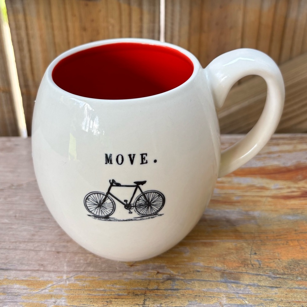 Magenta Red & White Move Oversized Belly Mug with Bicycle 20oz